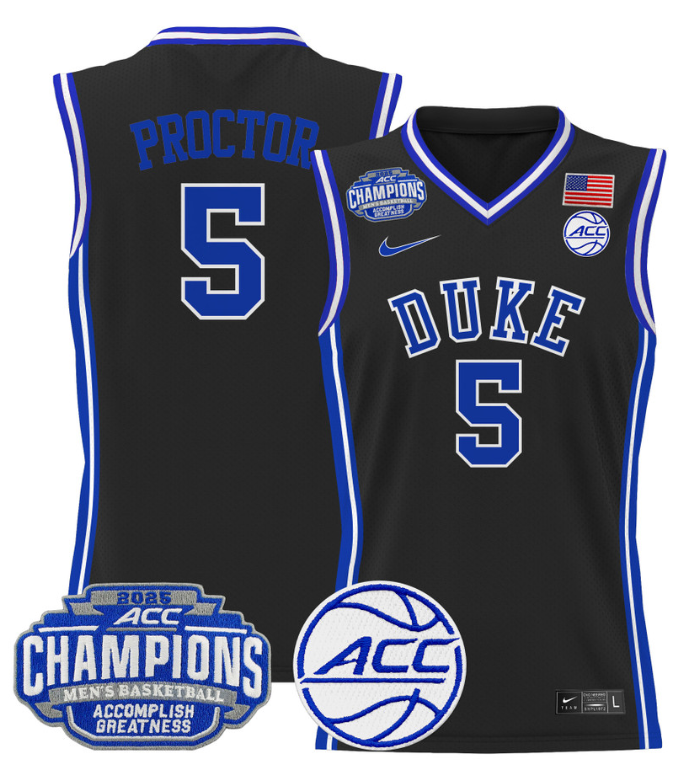 Tyrese Proctor Jersey #5 Duke Blue Devils 2025 ACC Champions Basketball All Stitched 10 Tyrese Proctor Jersey #5 Duke Blue Devils 2025 ACC Champions Basketball All Stitched