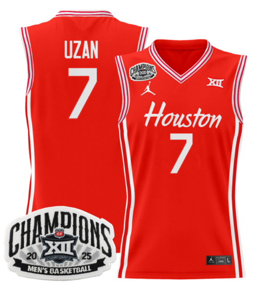 Milos Uzan Jersey #7 Houston Cougar 2025 Big 12 Champions Basketball All Stitched - Image 4