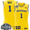Danny Wolf Jersey #1 Michigan Wolverines 2025 Big Ten Champions All Stitched Basketball
