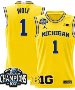 Danny Wolf Jersey #1 Michigan Wolverines 2025 Big Ten Champions All Stitched Basketball
