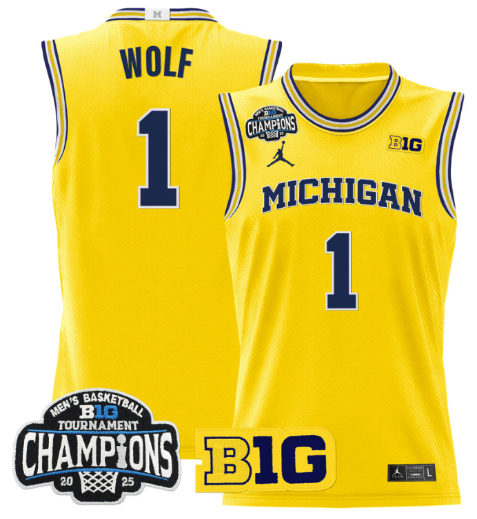 Danny Wolf Jersey #1 Michigan Wolverines 2025 Big Ten Champions All Stitched Basketball 10 Danny Wolf Jersey #1 Michigan Wolverines 2025 Big Ten Champions All Stitched Basketball