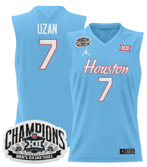Milos Uzan Jersey #7 Houston Cougar 2025 Big 12 Champions Basketball All Stitched - Image 5