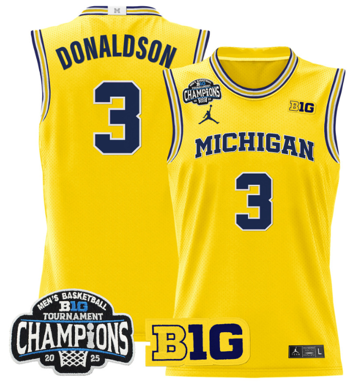 Tre Donaldson Jersey #3 Michigan Wolverines 2025 Big Ten Champions Basketball All Stitched 10 Tre Donaldson Jersey #3 Michigan Wolverines 2025 Big Ten Champions Basketball All Stitched
