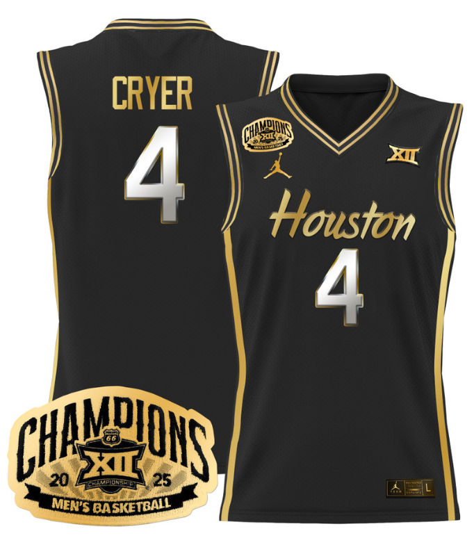 LJ Cryer Jersey #4 Houston Cougar 2025 Big 12 Champions Basketball All Stitched 16 LJ Cryer Jersey #4 Houston Cougar 2025 Big 12 Champions Basketball All Stitched