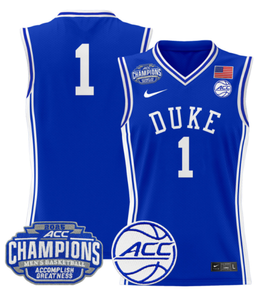 Team Jersey #1 Duke Blue Devils 2025 ACC Champions Basketball All Stitched - Image 3