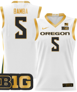 TJ Bamba Jersey 5 Oregon Ducks 2024 Lightweight Basketball White Gold