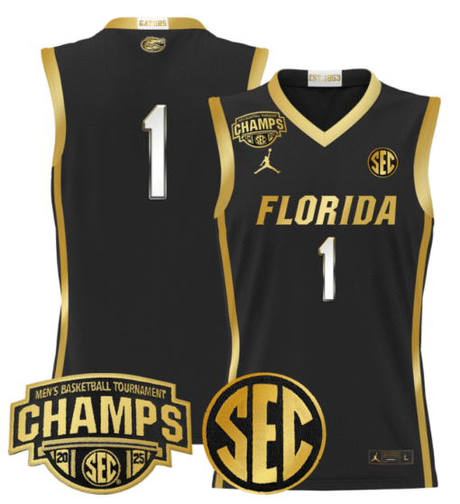 Team Jersey #1 Florida Gators 2025 Tournament Champions Patch Basketball Stitched