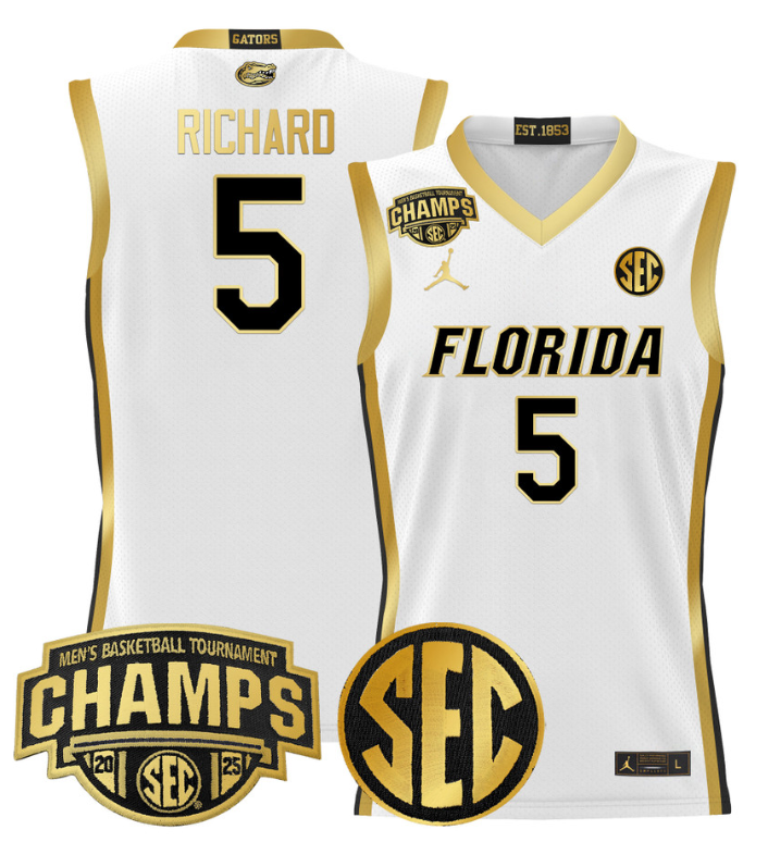 Will Richard Jersey #5 Florida Gators 2025 Tournament Champions Patch Basketball Stitched 3 Will Richard Jersey #5 Florida Gators 2025 Tournament Champions Patch Basketball Stitched - Image 3