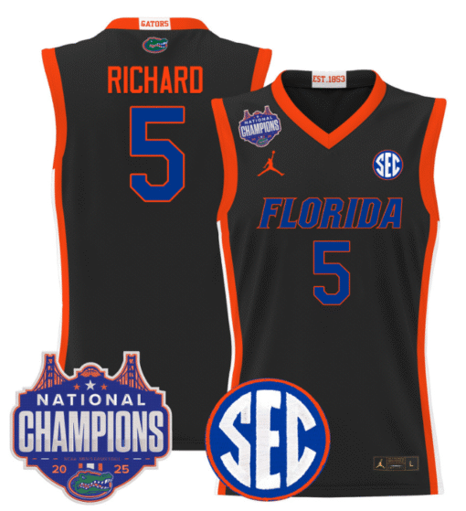 Will Richard Jersey #5 Florida Gators 2025 National Champions Patch Basketball Stitched - Image 2