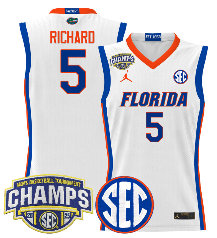 Will Richard Jersey #5 Florida Gators 2025 Tournament Champions Patch Basketball Stitched 2 Will Richard Jersey #5 Florida Gators 2025 Tournament Champions Patch Basketball Stitched - Image 2