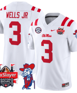 Alternative view of Antwane Wells Jr Jersey #3 Ole Miss Rebels 2025 Gator Bowl Patch Stitched Football