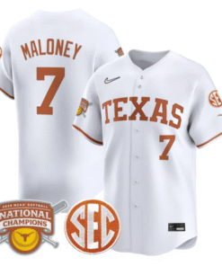 Alternative view of Ashton Maloney Jersey #7 Texas Longhorns 2025 National Champions Stitched Baseball