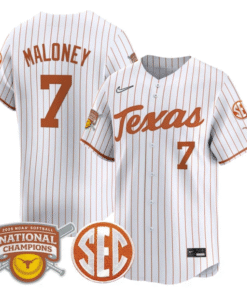 Ashton Maloney Jersey 7 Texas Longhorns 2025 National Champions White Pinstripe