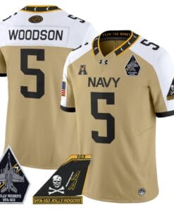 Braxton Woodson Jersey #5 Navy Midshipmen 2024 Jolly Rogers Patch Stitched Football