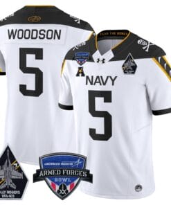 Alternative view of Braxton Woodson Jersey #5 Navy Midshipmen 2025 Armed Forces Bowl Patch Stitched Football