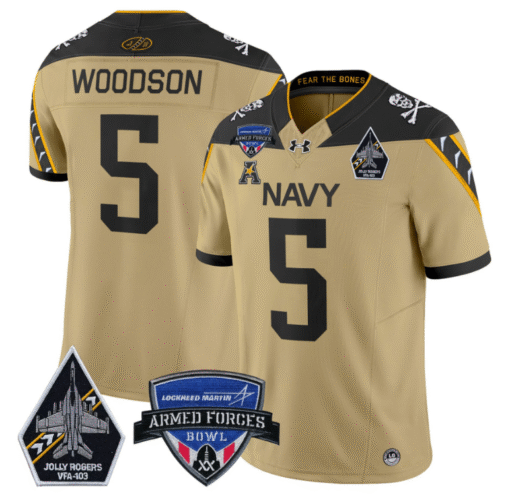 Braxton Woodson Jersey #5 Navy Midshipmen 2025 Armed Forces Bowl Stitched Football