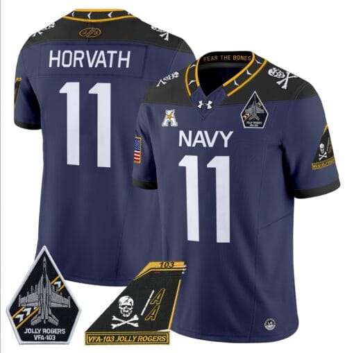Blake Horvath Jersey #11 Navy Midshipmen 2024 Jolly Rogers Patch Stitched Football - Image 3