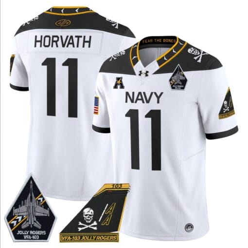 Blake Horvath Jersey #11 Navy Midshipmen 2024 Jolly Rogers Patch Stitched Football - Image 2