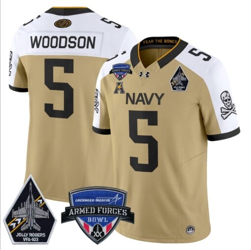 Braxton Woodson Jersey #5 Navy Midshipmen 2025 Armed Forces Bowl Patch Stitched Football