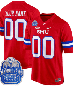 Alternative view of Custom SMU Mustangs Jersey 2024 ACC Championship Patch Stitched Football