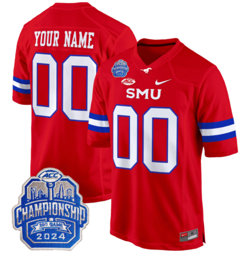 Custom SMU Mustangs Jersey 2024 ACC Championship Patch Stitched Football - Image 2