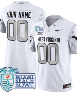 Alternative view of Custom West Virginia Mountaineers Jersey 2025 Miami Beach Bowl Patch Stitched Football