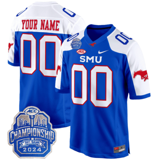 Custom SMU Mustangs Jersey 2024 ACC Championship Patch Stitched Football - Image 5