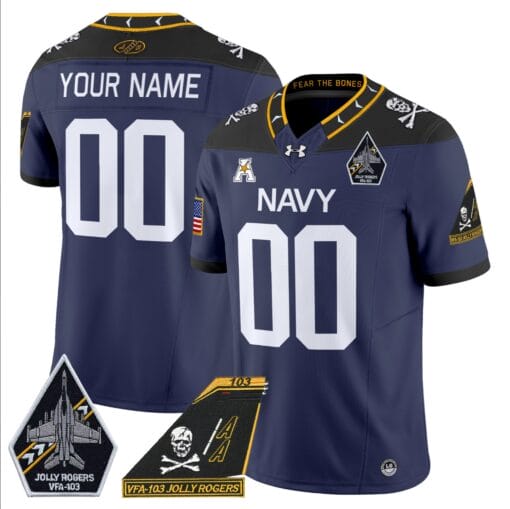 Custom Navy Midshipmen Jersey Name, Number 2024 Jolly Rogers Patch Stitched Football - Image 3