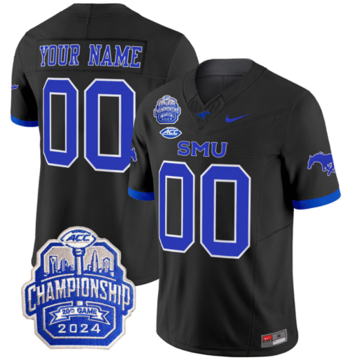 Custom SMU Mustangs Jersey 2024 ACC Championship Patch Stitched Football - Image 6