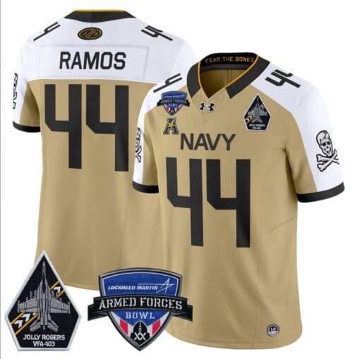 Colin Ramos Jersey #44 Navy Midshipmen 2025 Armed Forces Bowl Patch Stitched Football