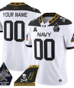 Alternative view of Custom Navy Midshipmen Jersey Name, Number 2024 Jolly Rogers Patch Stitched Football