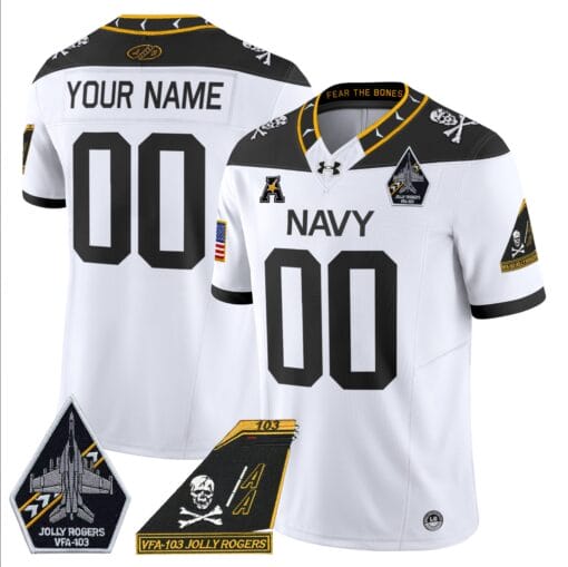 Custom Navy Midshipmen Jersey Name, Number 2024 Jolly Rogers Patch Stitched Football - Image 2