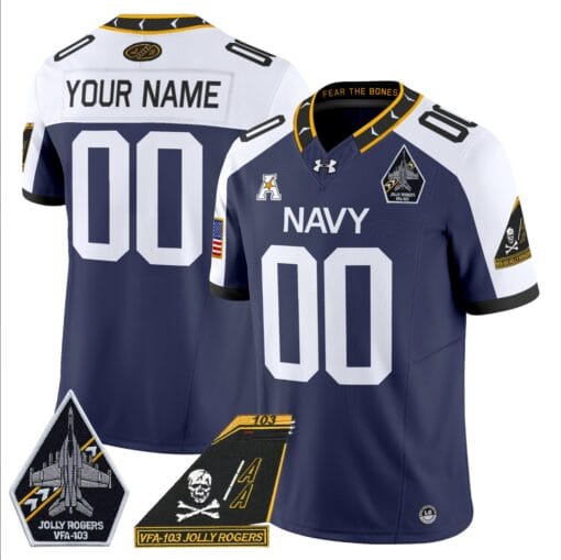 Custom Navy Midshipmen Jersey Name, Number 2024 Jolly Rogers Patch Stitched Football - Image 4