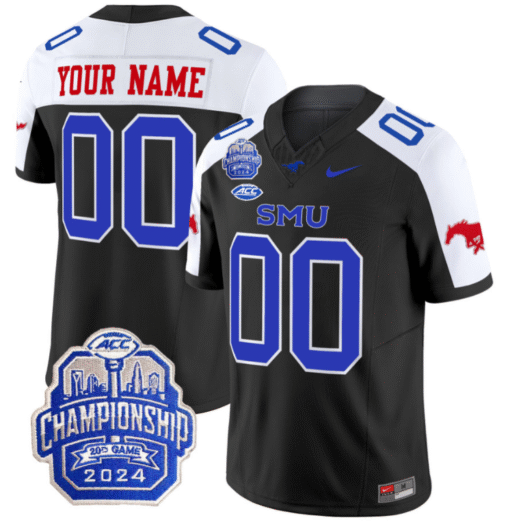 Custom SMU Mustangs Jersey 2024 ACC Championship Patch Stitched Football
