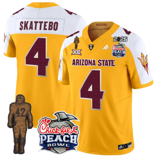 Cam Skattebo Jersey #4 Sun Devils Pat Tillman & Peach Bowl Patch 2025 Stitched Football