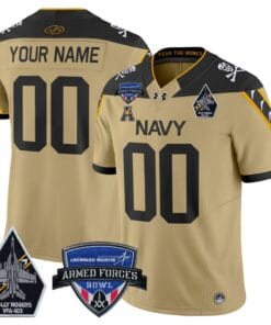 Custom Navy Midshipmen Jersey 2025 Armed Forces Bowl Patch Gold