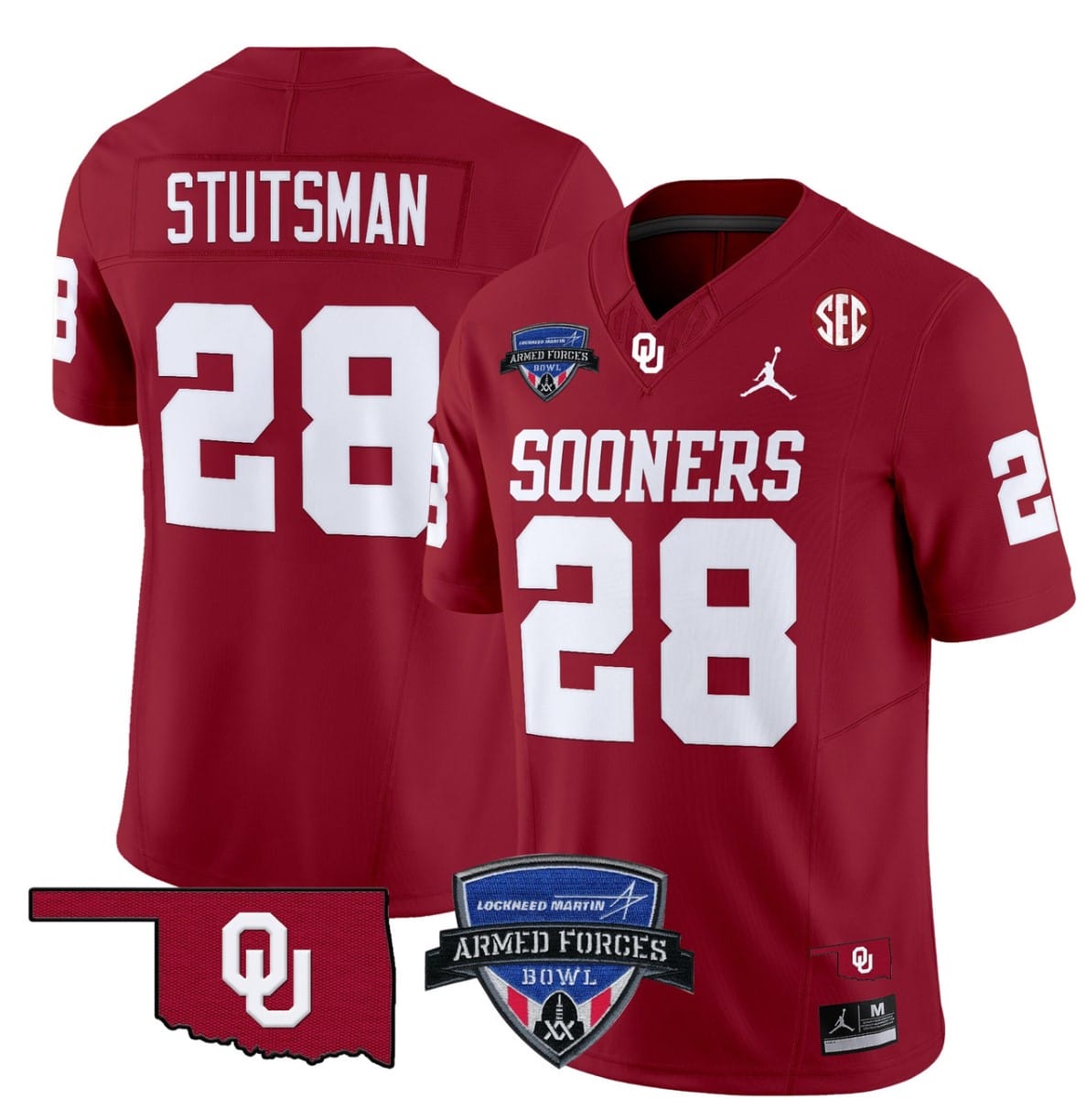 Danny Stutsman Jersey #28 Oklahoma Sooners 2025 Armed Forces Bowl Patch Stitched Football 4 Danny Stutsman Jersey #28 Oklahoma Sooners 2025 Armed Forces Bowl Patch Stitched Football - Image 4