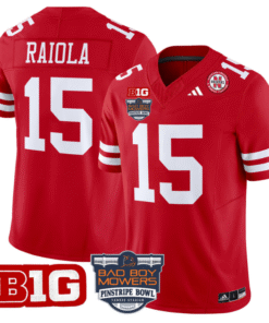 Alternative view of Dylan Raiola Jersey #15 Nebraska Cornhuskers 2025 Pinstripe Bowl Stitched Football