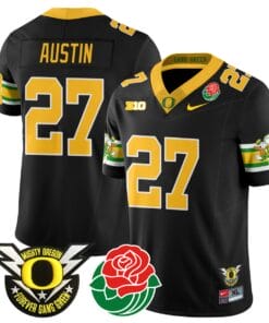 Alternative view of Daylen Austin Jersey #27 Oregon Ducks 2024 Mighty Rose Bowl Patch N2 Stitched Football
