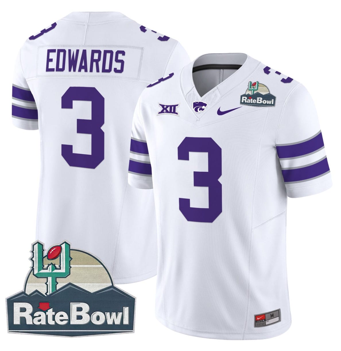 Dylan Edwards Jersey #3 Kansas State Wildcats 2025 Rate Bowl Patch Stitched Football 2 Dylan Edwards Jersey #3 Kansas State Wildcats 2025 Rate Bowl Patch Stitched Football - Image 2