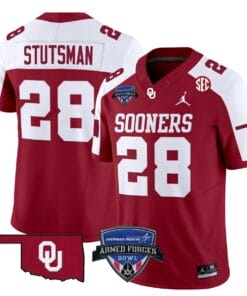 Danny Stutsman Jersey #28 Oklahoma Sooners 2025 Armed Forces Bowl Patch Stitched Football