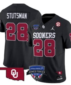Danny Stutsman Jersey #28 Oklahoma Sooners 2025 Armed Forces Bowl Patch Stitched Football 10 DP0HK6T