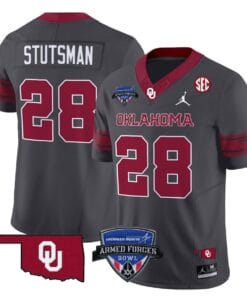 Danny Stutsman Jersey #28 Oklahoma Sooners 2025 Armed Forces Bowl Patch Stitched Football 11 DT732NV