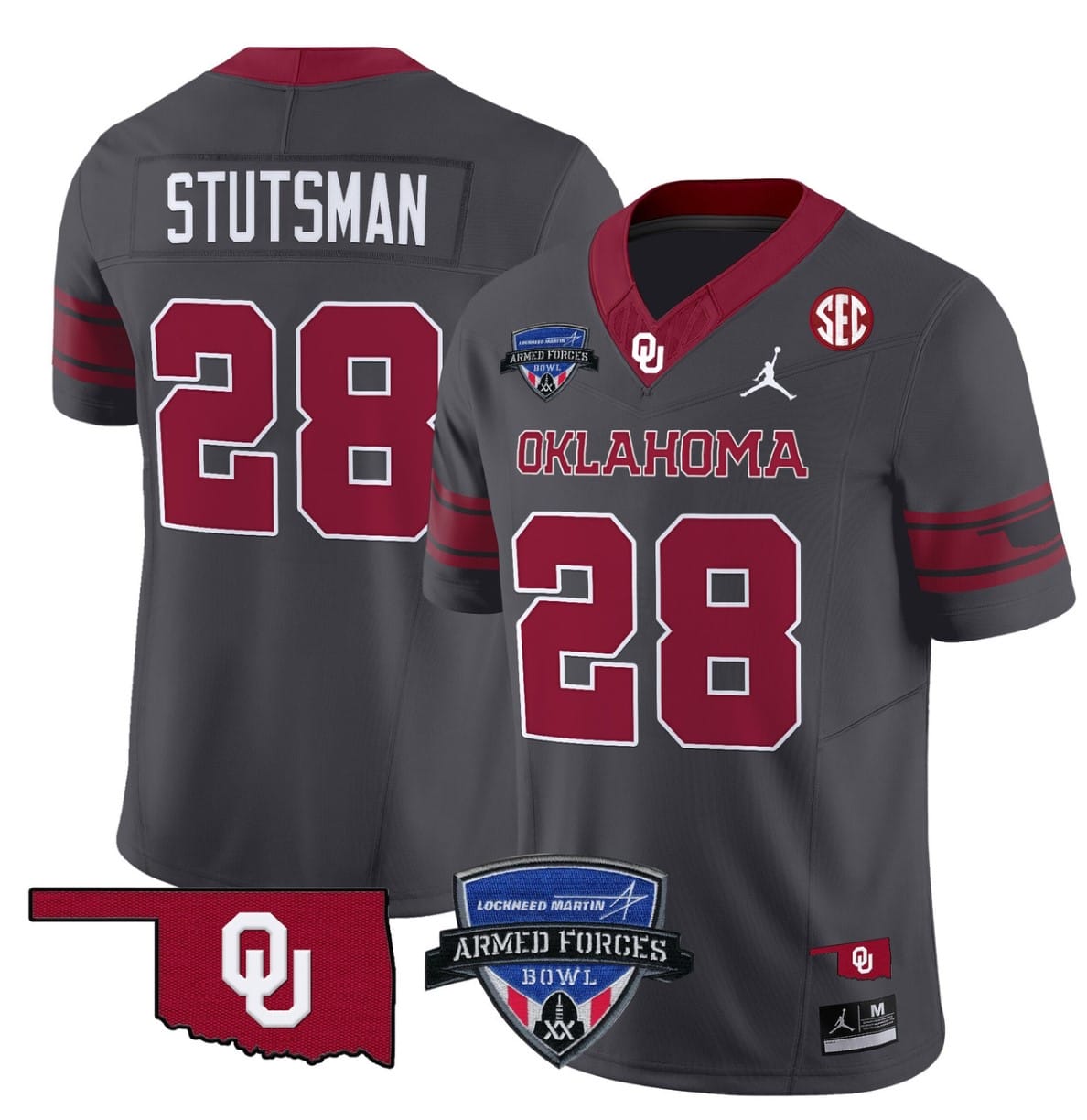 Danny Stutsman Jersey #28 Oklahoma Sooners 2025 Armed Forces Bowl Patch Stitched Football 6 Danny Stutsman Jersey #28 Oklahoma Sooners 2025 Armed Forces Bowl Patch Stitched Football - Image 6