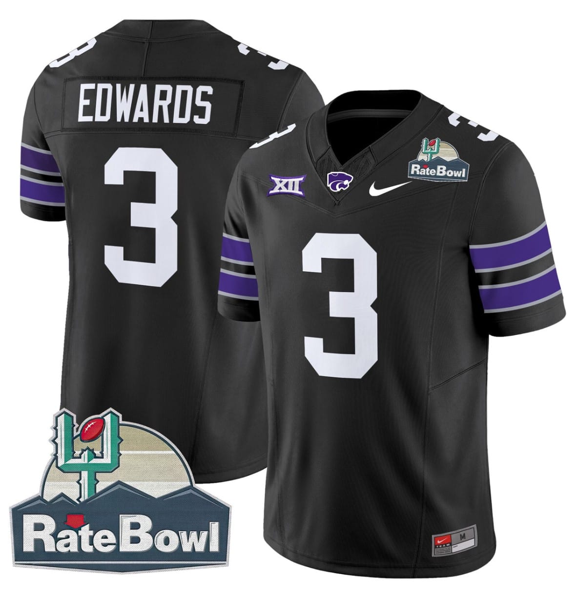 Dylan Edwards Jersey #3 Kansas State Wildcats 2025 Rate Bowl Patch Stitched Football 5 Dylan Edwards Jersey #3 Kansas State Wildcats 2025 Rate Bowl Patch Stitched Football - Image 5