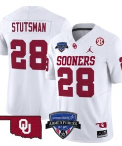 Alternative view of Danny Stutsman Jersey #28 Oklahoma Sooners 2025 Armed Forces Bowl Patch Stitched Football