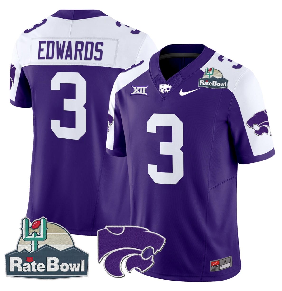 Dylan Edwards Jersey #3 Kansas State Wildcats 2025 Rate Bowl Patch Stitched Football 4 Dylan Edwards Jersey #3 Kansas State Wildcats 2025 Rate Bowl Patch Stitched Football - Image 4