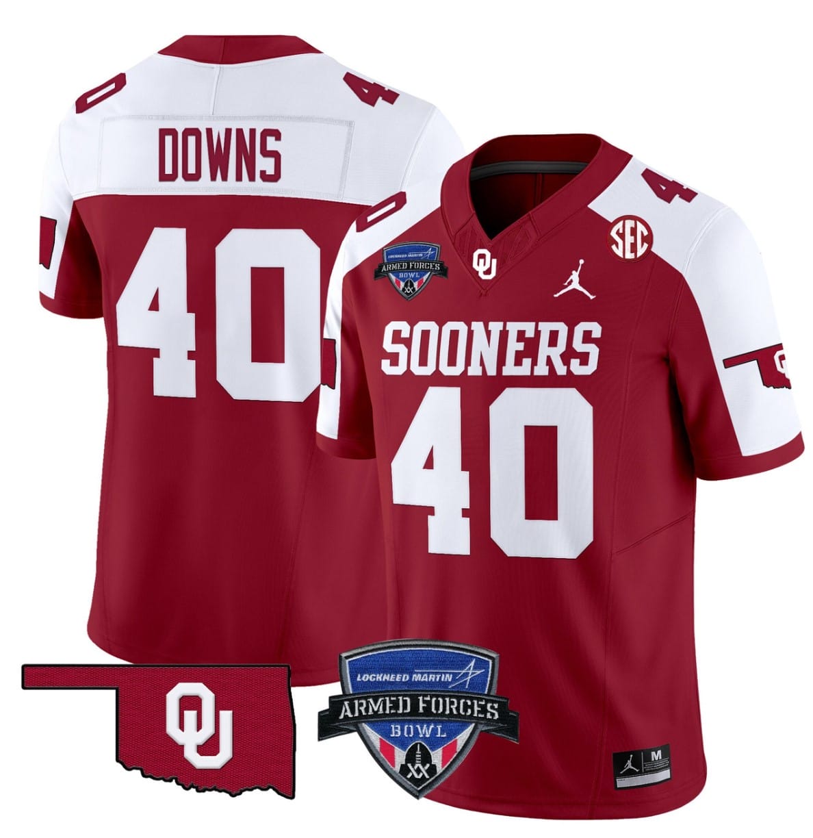 Ethan Downs Jersey #40 Oklahoma Sooners 2025 Armed Forces Bowl Patch Stitched Football 1 Ethan Downs Jersey #40 Oklahoma Sooners 2025 Armed Forces Bowl Patch Stitched Football