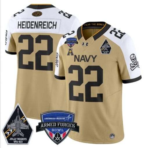Eli Heidenreich Jersey #22 Navy Midshipmen 2025 Armed Forces Bowl Patch Stitched Football