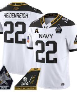 Alternative view of Eli Heidenreich Jersey #22 Navy Midshipmen 2024 Jolly Rogers Patch Stitched Football